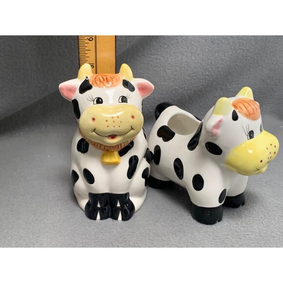 Vintage Houston Harvest Ceramic Cow Sugar Bowl & Creamer Set Black & White - Picture 10 of 16